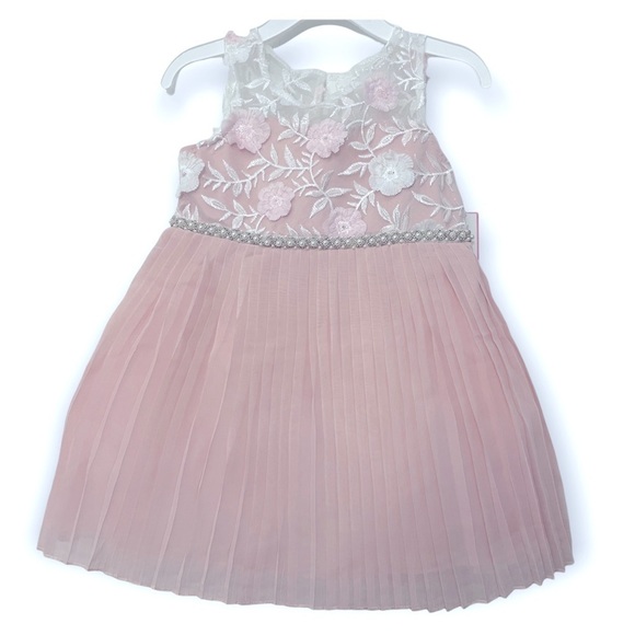 Rare Editions Embroidered Pleated Dress | Blush Pink | Size 2T - Picture 1 of 4